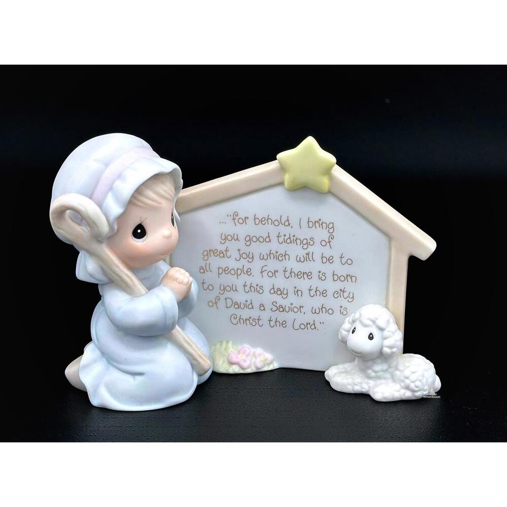 Precious Moments Shepherd and Lamb Nativity Plaque Luke 2:10-11 Figurine